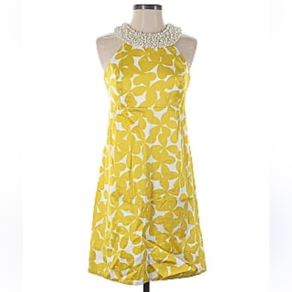 EUC INC International Gold Pearl and Jewel Neckline Halter Dress